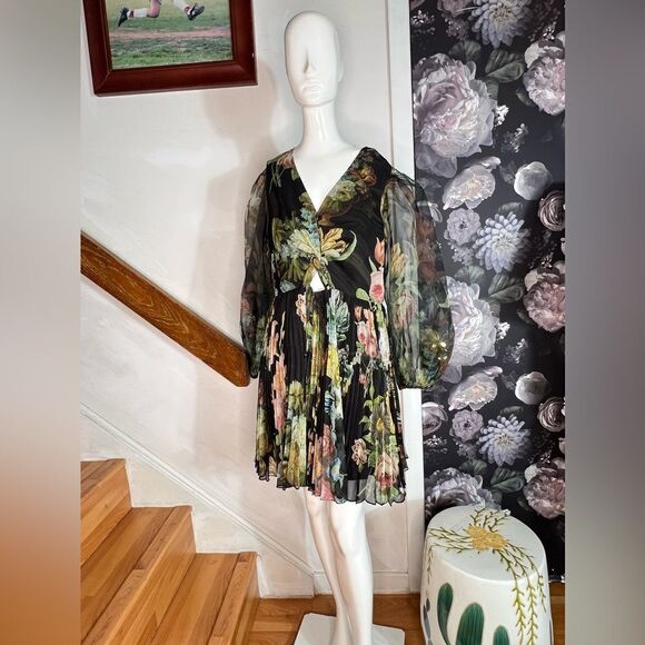 Anthropologie Pankaj & Nidhi Long-Sleeve V-Neck
Cutout Mini Dress/ size M - Picture 6 of 9